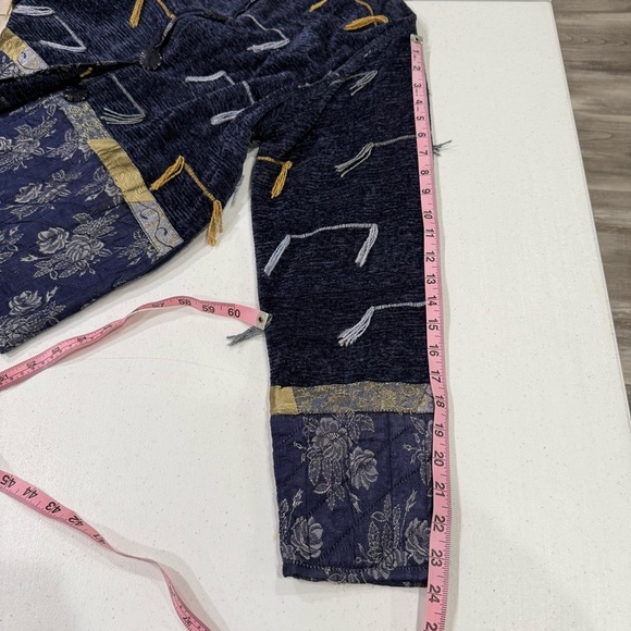 Flashback Jacket Blue/Gold Blazer Velvet Satin Patchwork Boho Women’s Size Small - Picture 12 of 16